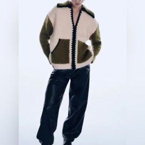 Zara Combination Knit Zip Up Cardigan/ Sweater, Size - M